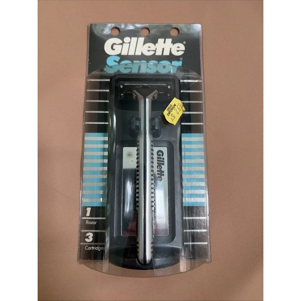 Gillette Sensor Razor (1989) - 3 Cartridges - HANDLE MADE IN USA New Old Stock